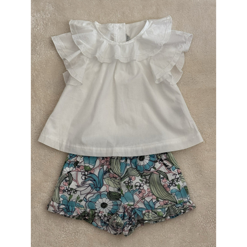 NWT Janie & Jack White Lined Ruffle Top & Floral Ruffle Hem Short Set - Size‎ 2T